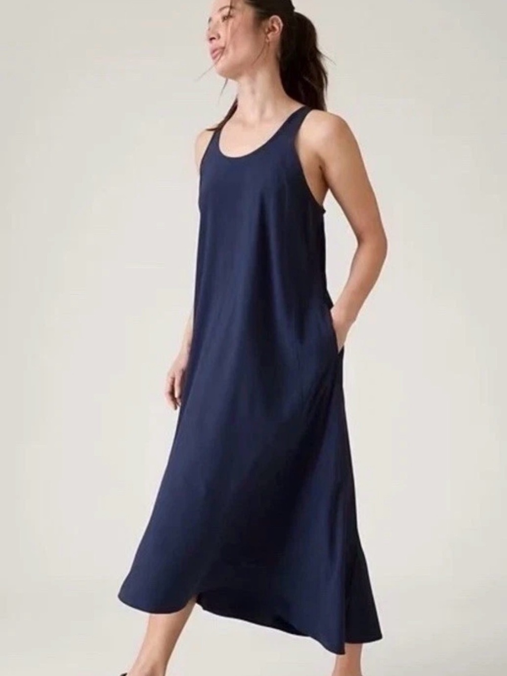 Athleta Traveler Maxi Dress Navy Blue Sleeveless